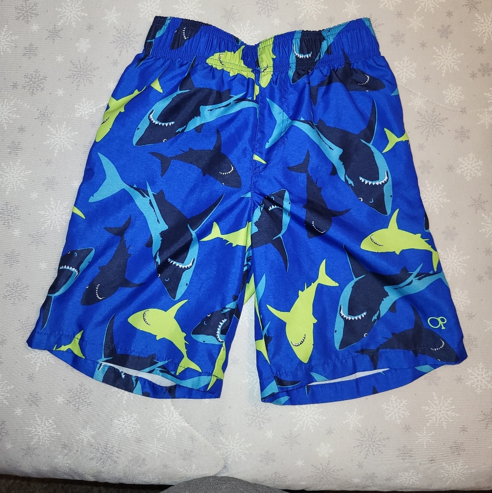 Blue Shark Print Swim Shorts